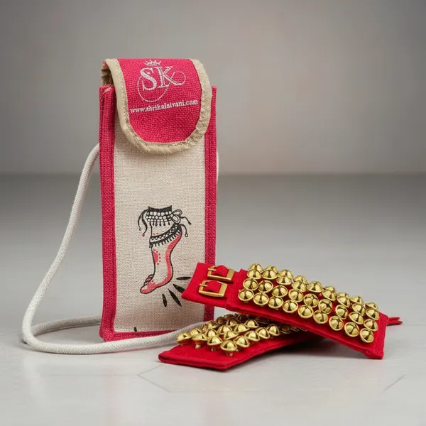 Brass_4_Line_Ghungroo_Ankle_Bells_Maroon_Velvet_Pad_With_Jute_Bag