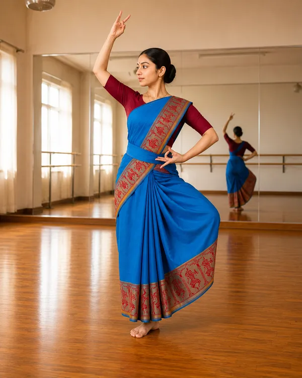 Sky_Blue_Pure_Cotton_Bharatnatyam_Practice_Saree_For_Women