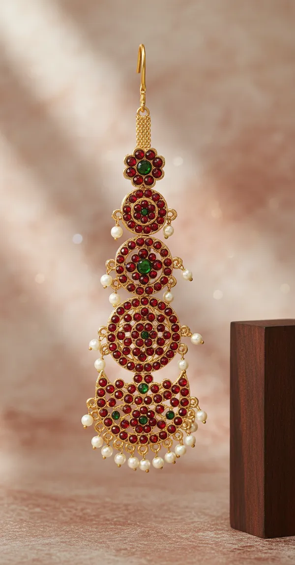 Gold_Alloy_Red_Green_Stone_Pearl_Drop_Maang_Tikka_For_Women