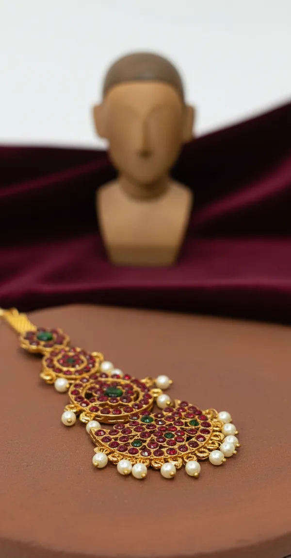 Gold_Alloy_Red_Green_Stone_Pearl_Drop_Maang_Tikka_For_Women