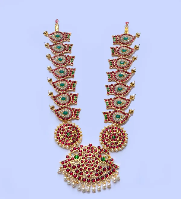 Gold_Alloy_Peacock_Paisley_Ruby_Emerald_Long_Haram_For_Women
