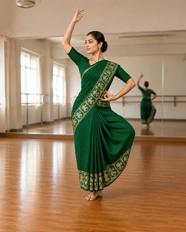 Green_Pure_Cotton_Bharatnatyam_Practice_Saree_For_Women