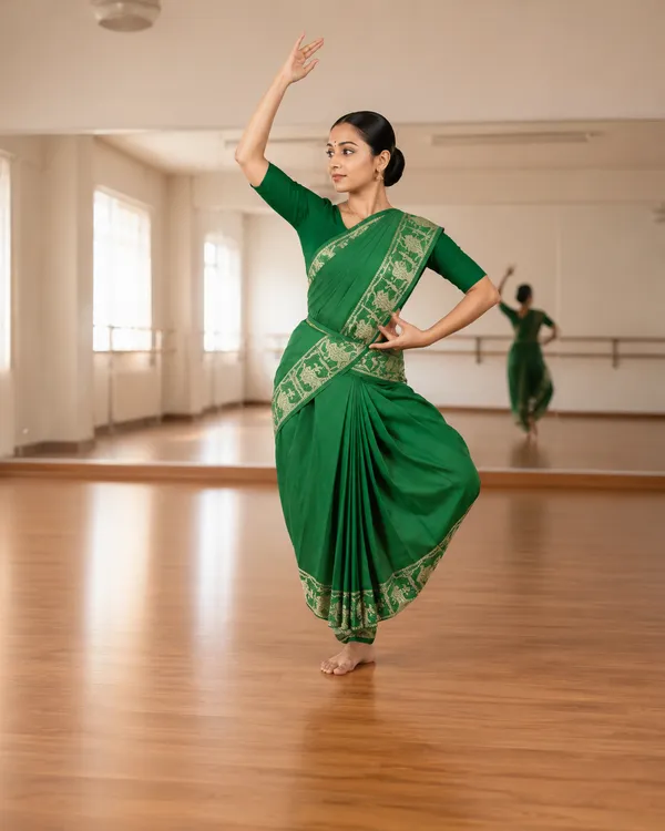 Green_Pure_Cotton_Bharatnatyam_Practice_Saree_For_Women