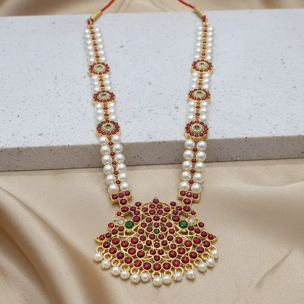 Gold_Alloy_Pearl_Ruby_Multi_Strand_Long_Haram_Necklace_For_Women