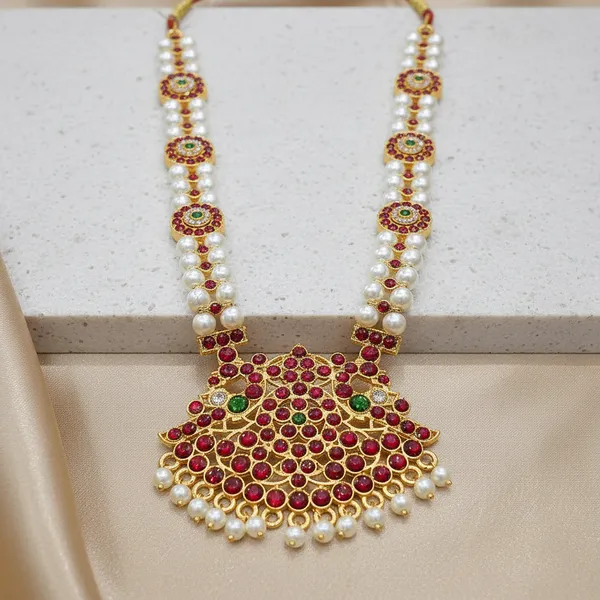 Gold_Alloy_Pearl_Ruby_Multi_Strand_Long_Haram_Necklace_For_Women