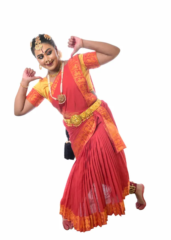 Red_Cotton_Silk_Bharatanatyam_Practice_Saree_For_Women