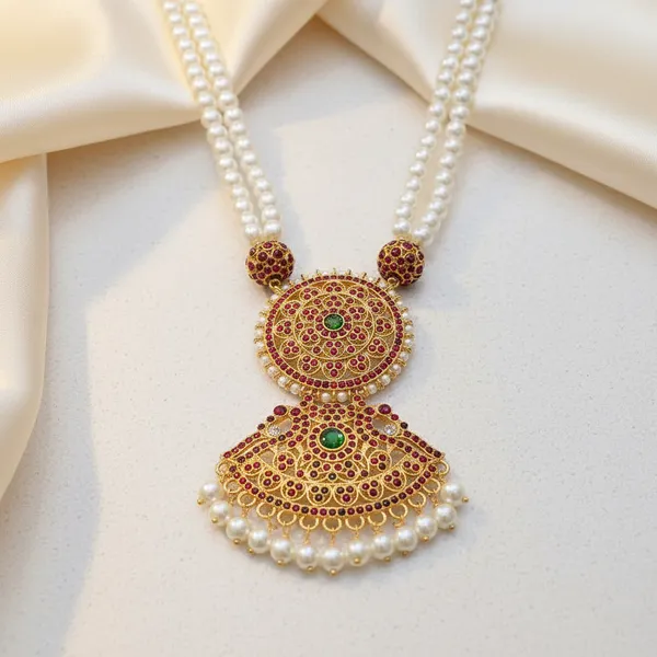 Gold_Alloy_Ruby_Emerald_Temple_Triple_Pearl_Long_Haram_For_Women