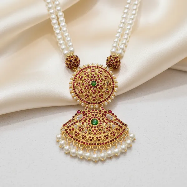 Gold_Alloy_Ruby_Emerald_Temple_Triple_Pearl_Long_Haram_For_Women