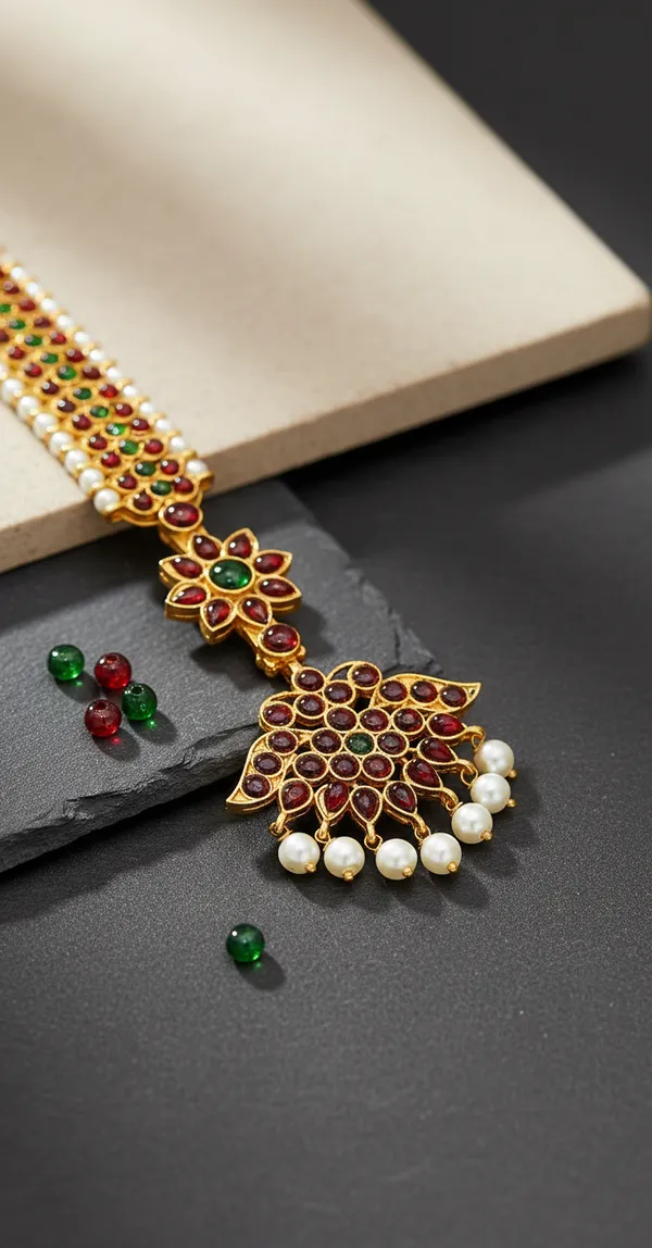 Gold_Alloy_Red_Green_Stone_Floral_Maang_Tikka_For_Women