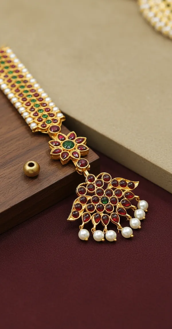 Gold_Alloy_Red_Green_Stone_Floral_Maang_Tikka_For_Women
