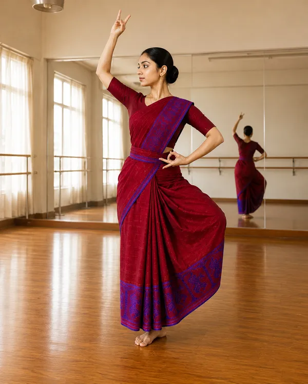 Red_Pure_Cotton_Bharatnatyam_Practice_Saree_For_Women