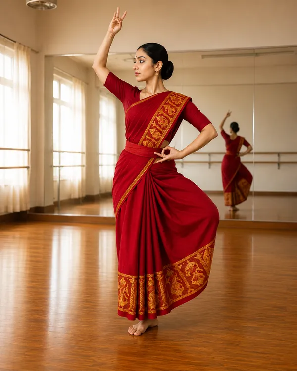 Red_Pure_Cotton_Bharatnatyam_Practice_Saree_For_Women