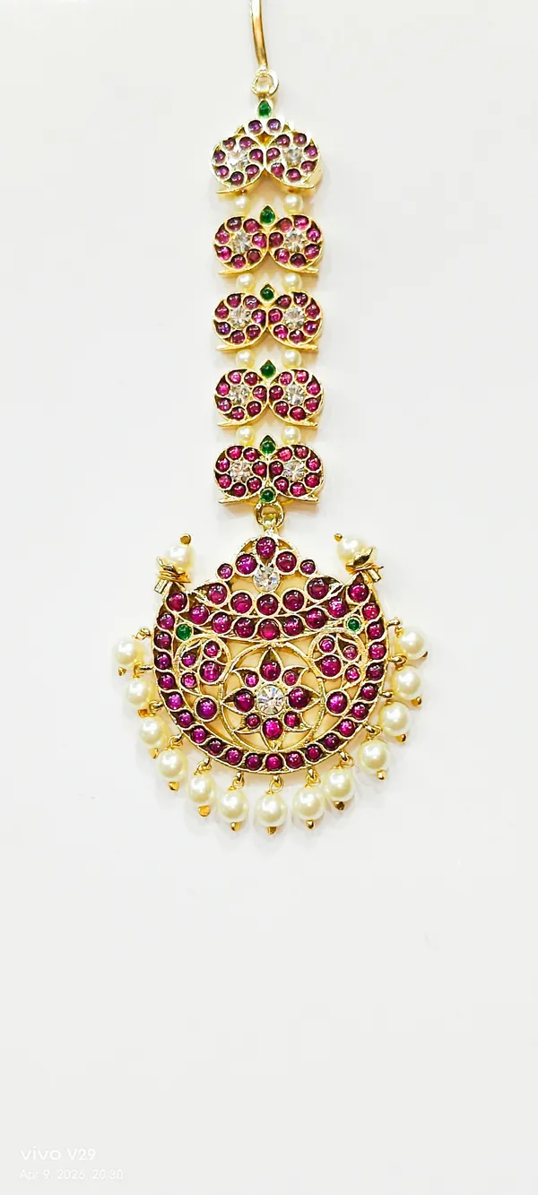 Gold_Alloy_Ruby_Pink_Stone_Peacock_Maang_Tikka_For_Women