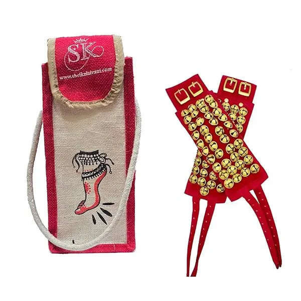 Brass_4_Line_Ghungroo_Ankle_Bells_Maroon_Velvet_Pad_With_Jute_Bag