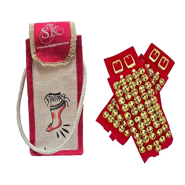 Maroon_Brass_Velvet_5_Line_Ghungroo_Anklet_With_Jute_Bag