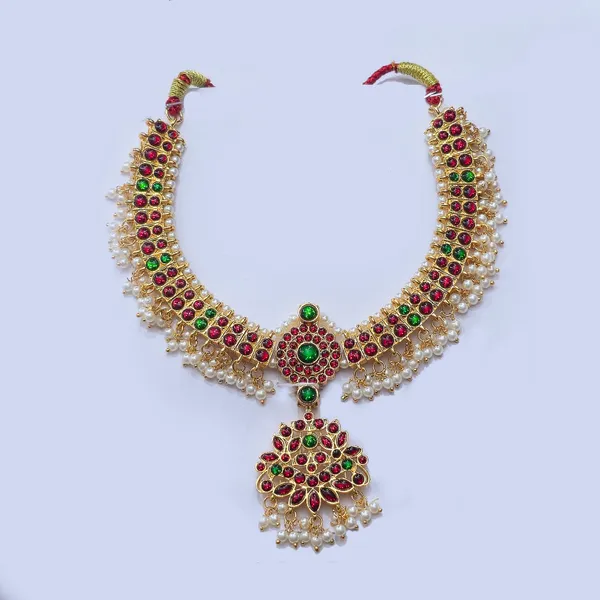Gold_Alloy_Ruby_Emerald_Crescent_Short_Necklace_For_Women