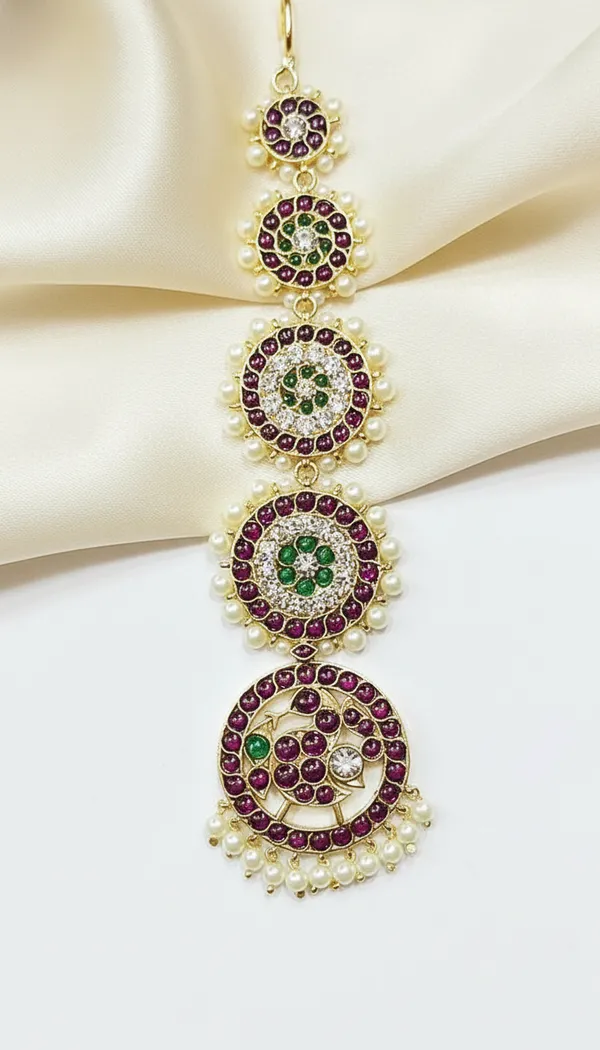 Gold_Alloy_Pink_&_Green_Stone_Pearl_Maang_Tikka_For_Women