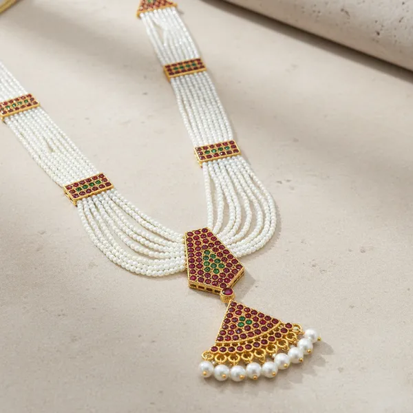 Gold_White_Alloy_Pearl_Multi_Strand_Long_Haram_For_Women