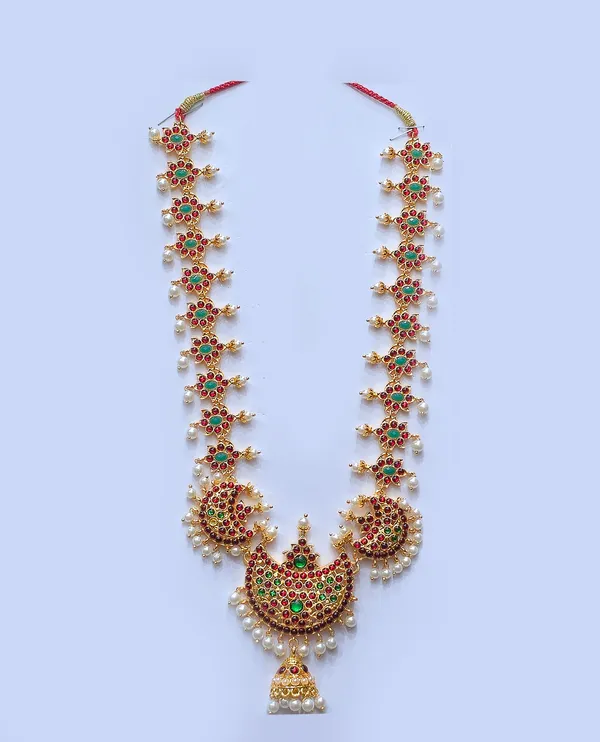 Gold_Alloy_Kemp_Stone_Peacock_Long_Haram_Necklace_For_Women