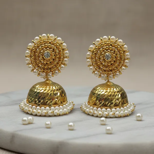 Gold_White_Alloy_Pearl_Lattice_Jhumka_Earrings_For_Women