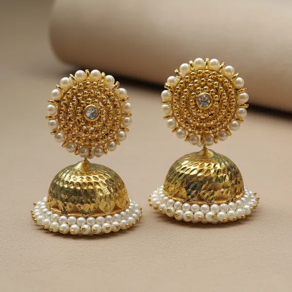 Gold_White_Alloy_Pearl_Lattice_Jhumka_Earrings_For_Women