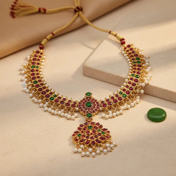 Gold_Alloy_Ruby_Emerald_Crescent_Short_Necklace_For_Women