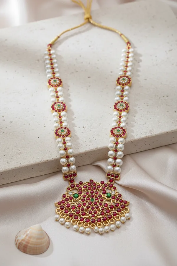Gold_Alloy_Pearl_Ruby_Kemp_Stone_Temple_Long_Haram_For_Women