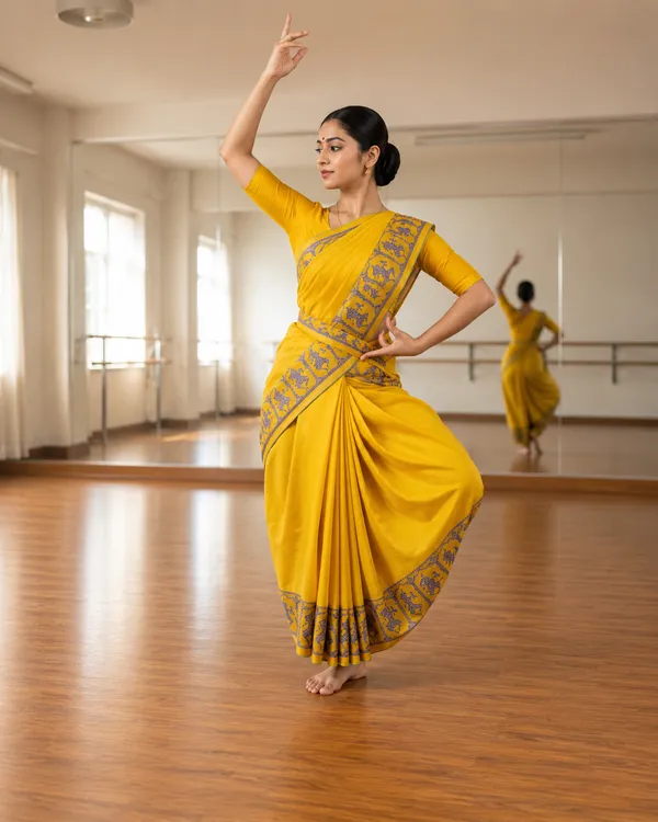 Yellow_Pure_Cotton_Bharatnatyam_Practice_Saree_For_Women