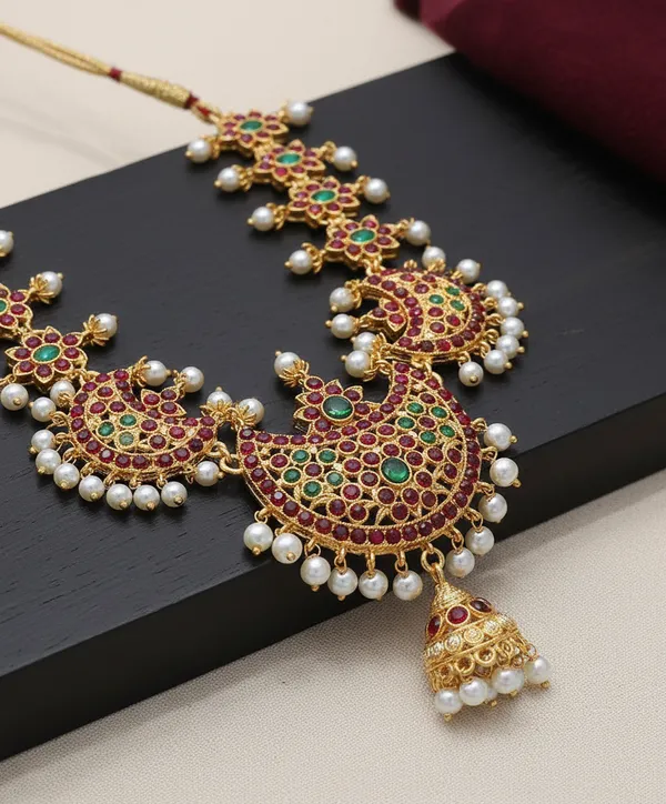 Gold_Alloy_Kemp_Stone_Peacock_Long_Haram_Necklace_For_Women
