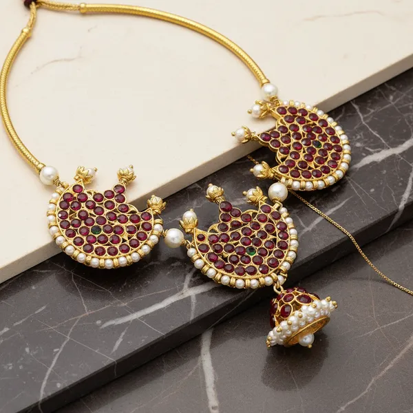 Gold_Alloy_Kemp_Stone_Paisley_Short_Necklace_For_Women