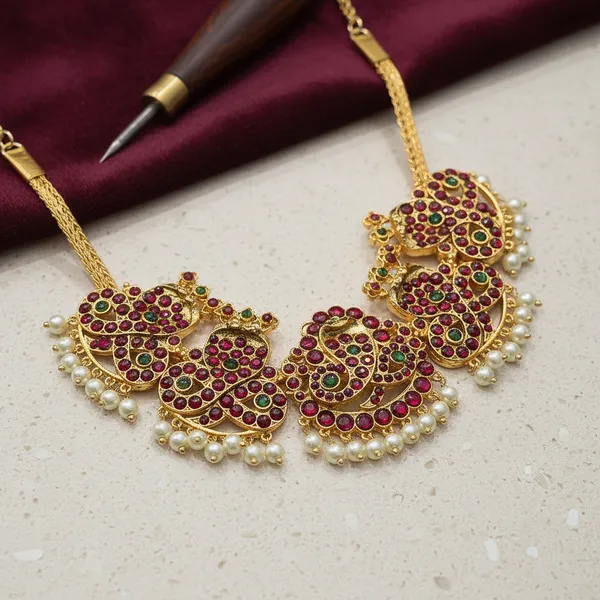Gold_Alloy_Kemp_Stone_Mango_Motif_Choker_Necklace_For_Women