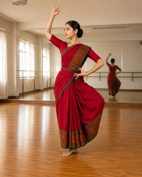 Red_Pure_Cotton_Bharatnatyam_Practice_Saree_For_Women