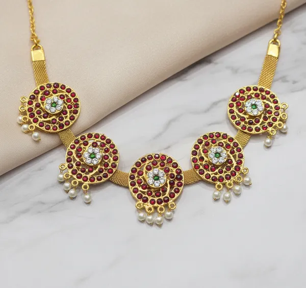 Gold_Alloy_Ruby_Emerald_Stone_Short_Necklace_For_Women