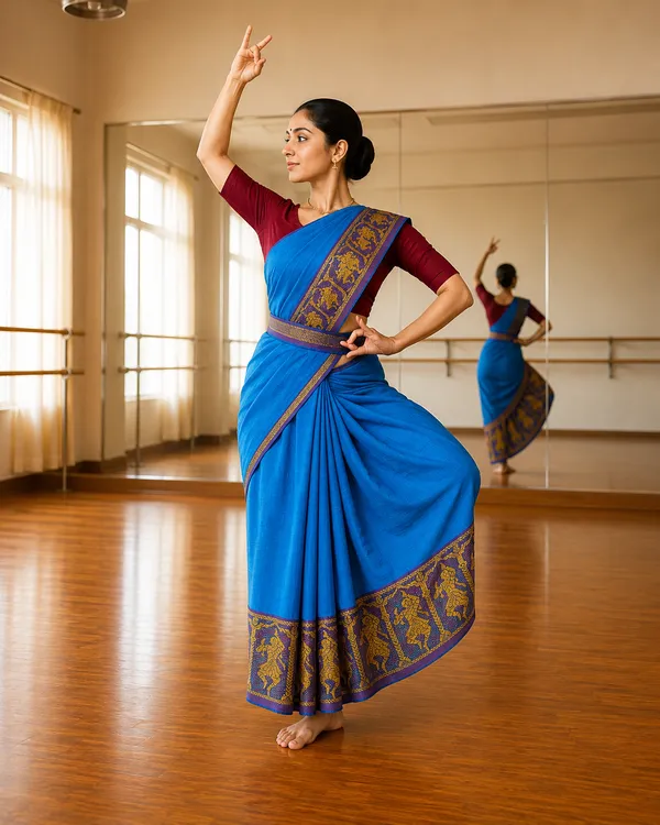 Blue_Pure_Cotton_Bharatnatyam_Practice_Saree_For_Women