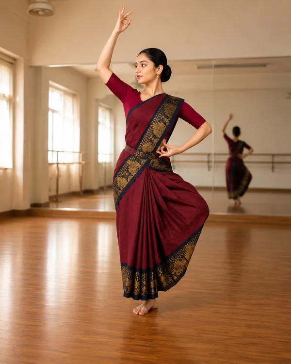 Maroon_Pure_Cotton_Bharatnatyam_Practice_Saree_For_Women