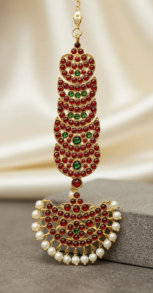 Gold_Alloy_Kundan_Red_&_Green_Stone_Maang_Tikka_For_Women