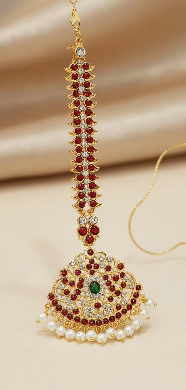 Gold_Plated_Red_White_Stone_Pearl_Drop_Maang_Tikka_For_Women