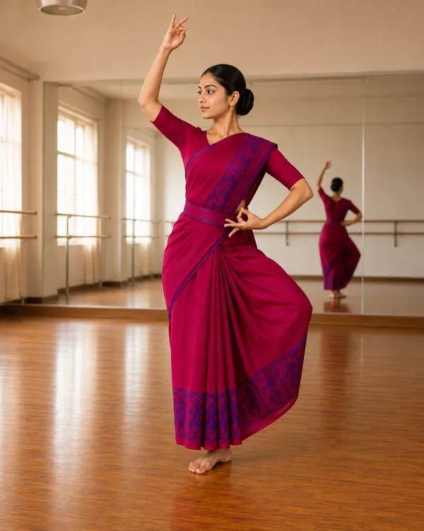 Pink_Pure_Cotton_Bharatnatyam_Practice_Saree_For_Women