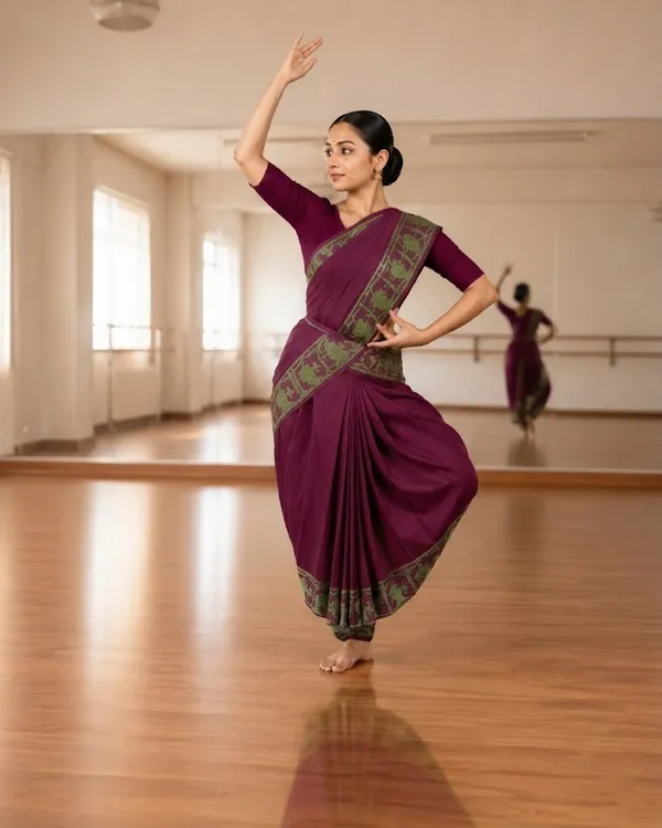 Dark_Pink_Pure_Cotton_Bharatnatyam_Practice_Saree_For_Women