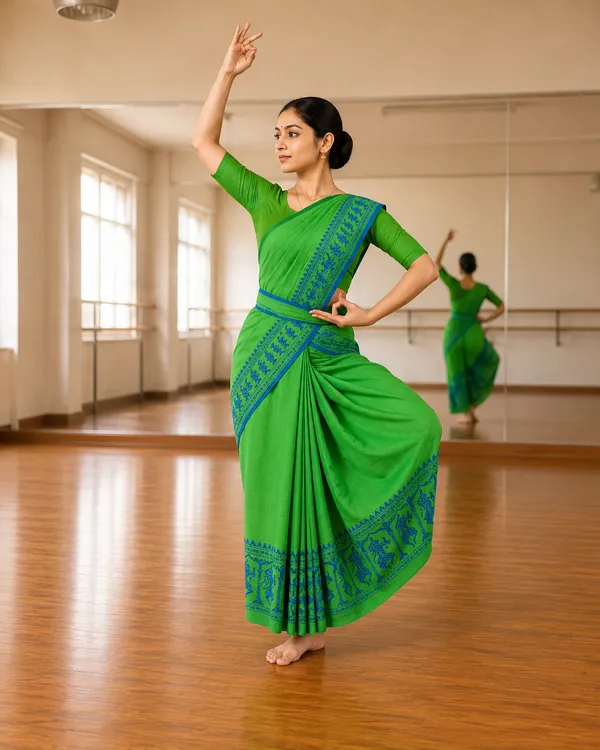 Green_Pure_Cotton_Bharatnatyam_Practice_Saree_For_Women