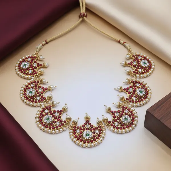 Gold_Alloy_Ruby_Blue_Stone_Mango_Motif_Short_Necklace_For_Women