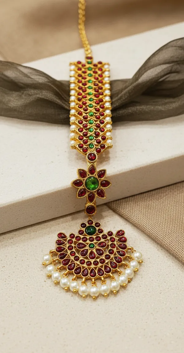 Gold_Alloy_Red_Green_Stone_Floral_Maang_Tikka_For_Women