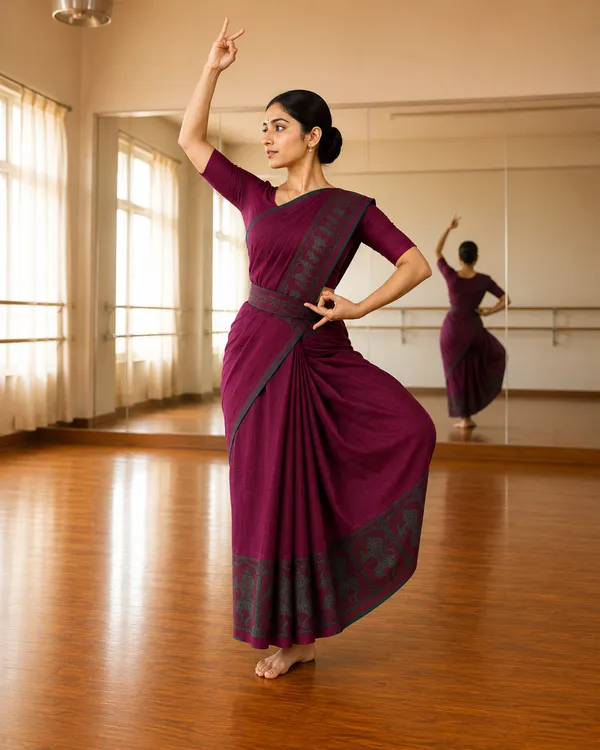 Maroon_Pure_Cotton_Bharatnatyam_Practice_Saree_For_Women