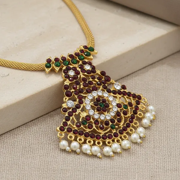 Gold_Alloy_Temple_Kemp_Stone_Short_Necklace_For_Women