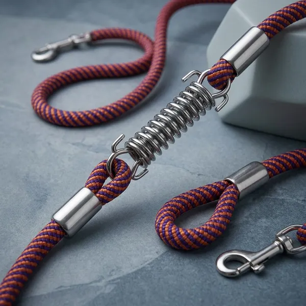 Red_Blue_Braided_Nylon_Rope_Dog_Leash_With_Shock_Absorber_Spring