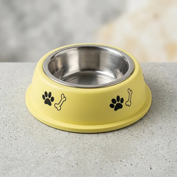 Yellow_Stainless_Steel_Pet_Bowl_With_Paw_Print_Design