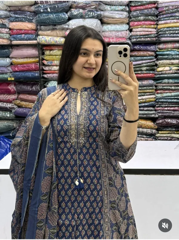 Navy_Blue_Cotton_Ajrakh_Block_Print_Unstitched_Suit_Set_For_Women
