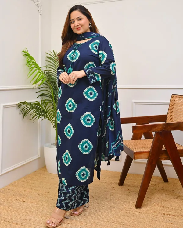Navy_Blue_Cotton_Bandhani_Print_Kurta_Set_For_Women