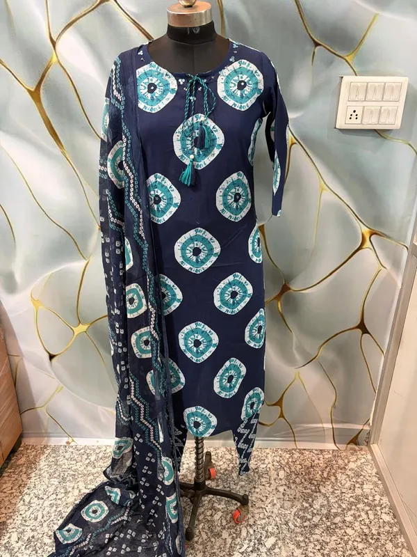 Navy_Blue_Cotton_Bandhani_Print_Kurta_Set_For_Women