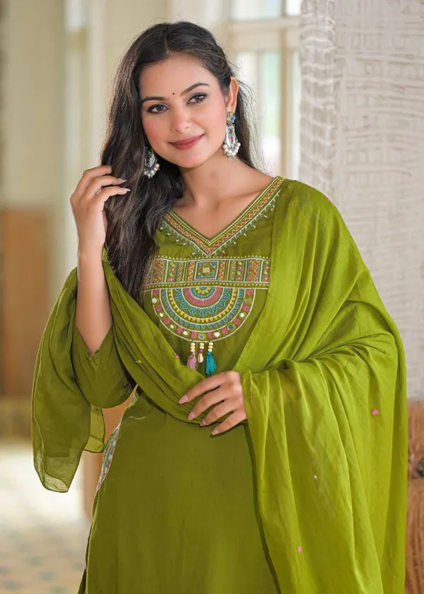 Olive_Green_Cotton_Embroidered_Suit_Set_For_Women